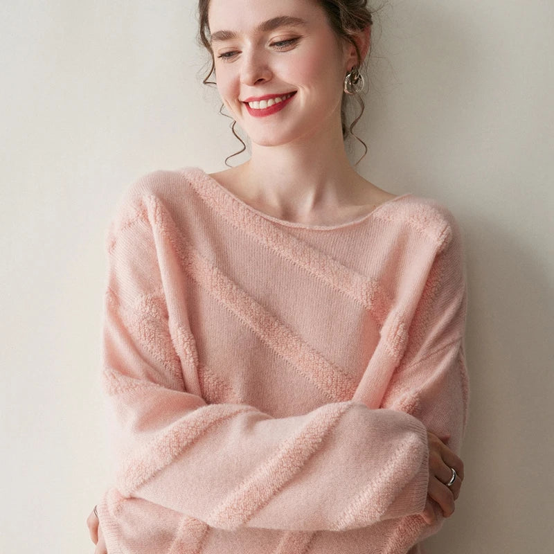 Elegant Cashmere Boat Neck Knit Sweater