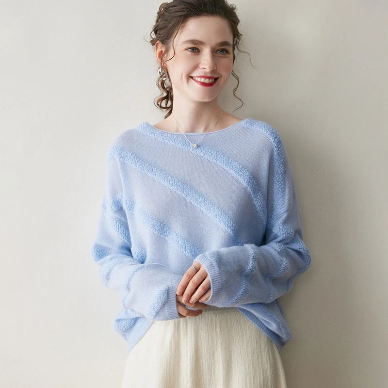 Elegant Cashmere Boat Neck Knit Sweater