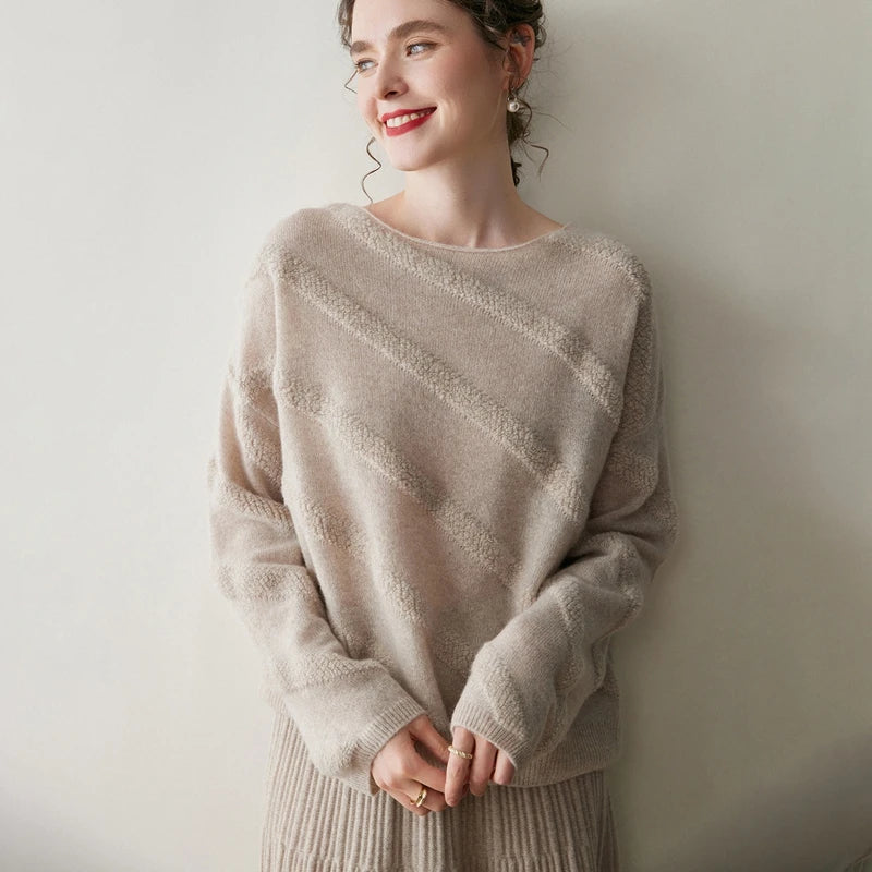 Elegant Cashmere Boat Neck Knit Sweater
