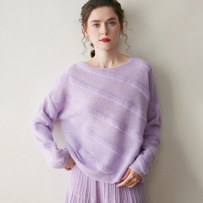 Elegant Cashmere Boat Neck Knit Sweater