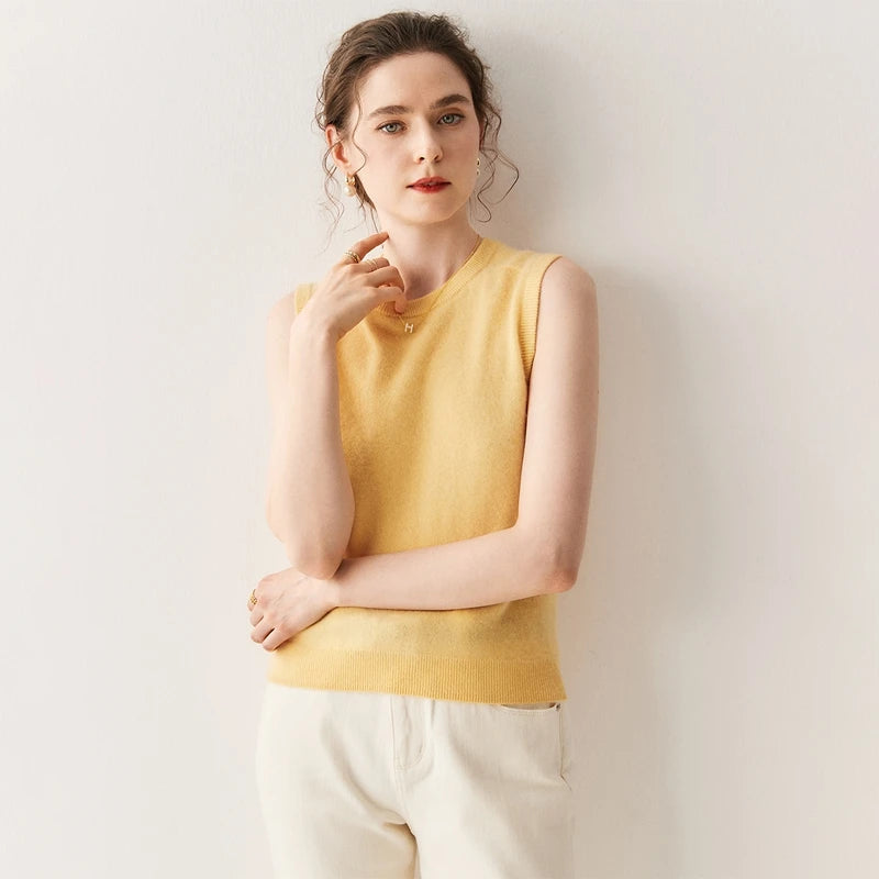 Elegant Cashmere O-Neck Sleeveless Knit Vest