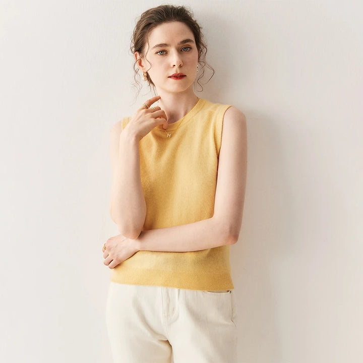 Elegant Cashmere O-Neck Sleeveless Knit Vest