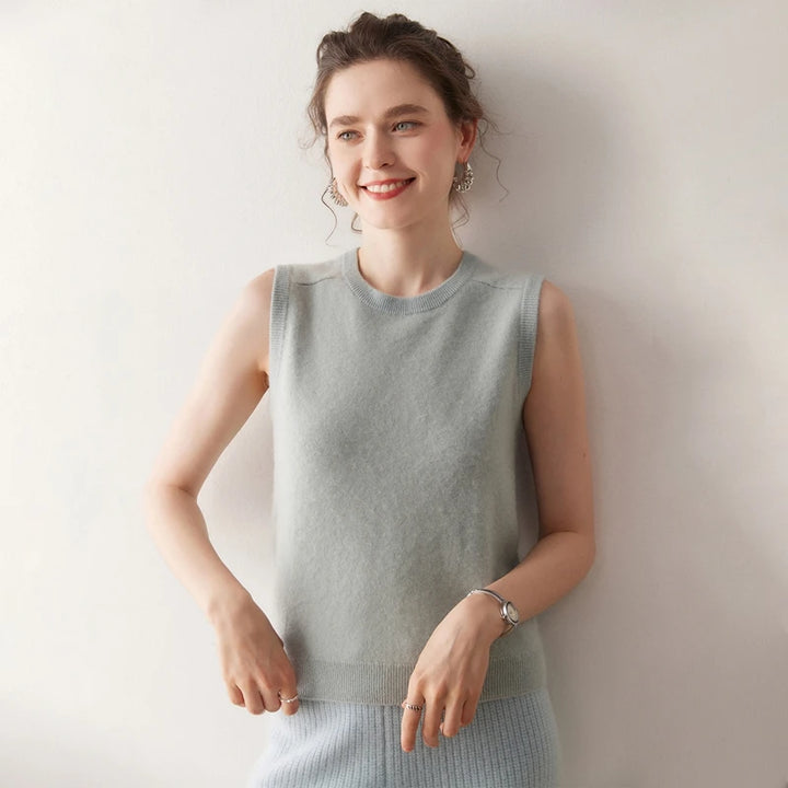 Elegant Cashmere O-Neck Sleeveless Knit Vest