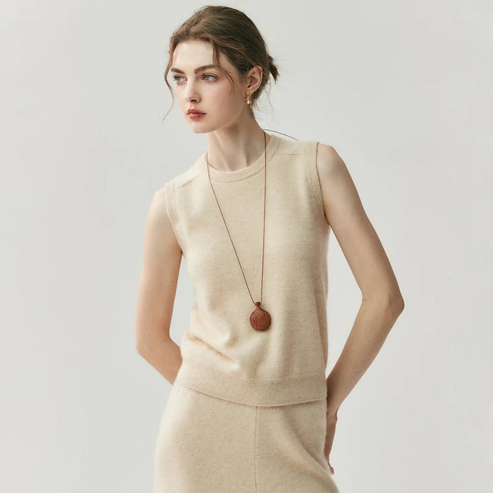 Elegant Cashmere O-Neck Sleeveless Knit Vest