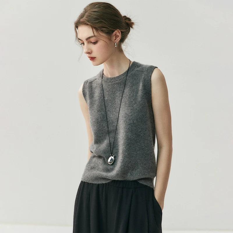 Elegant Cashmere O-Neck Sleeveless Knit Vest