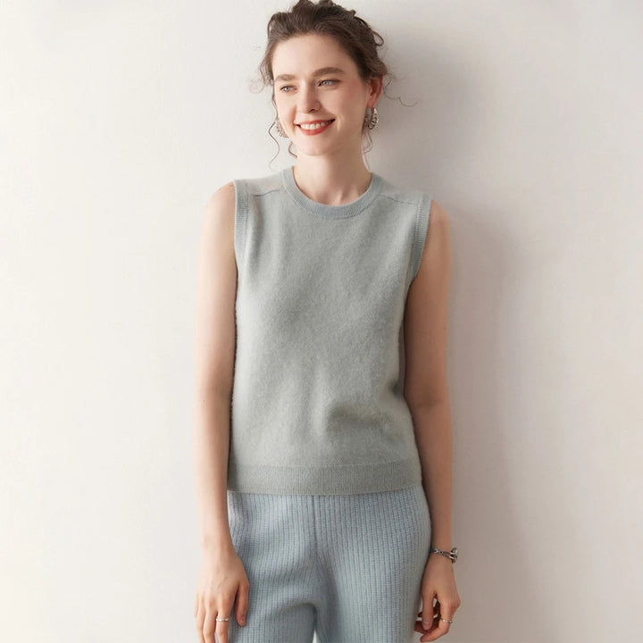 Elegant Cashmere O-Neck Sleeveless Knit Vest