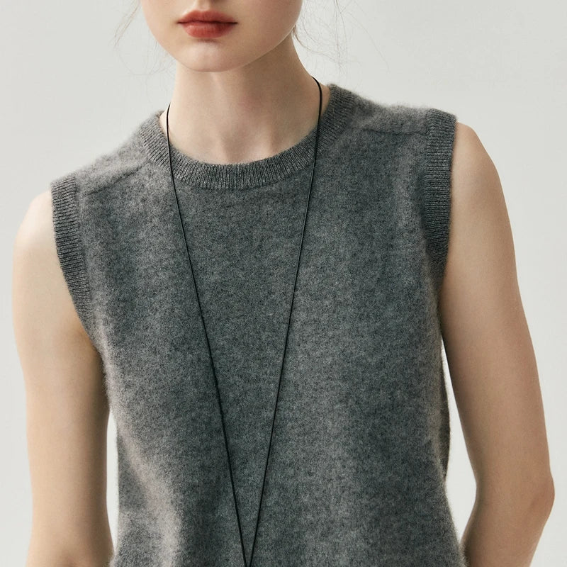 Elegant Cashmere O-Neck Sleeveless Knit Vest