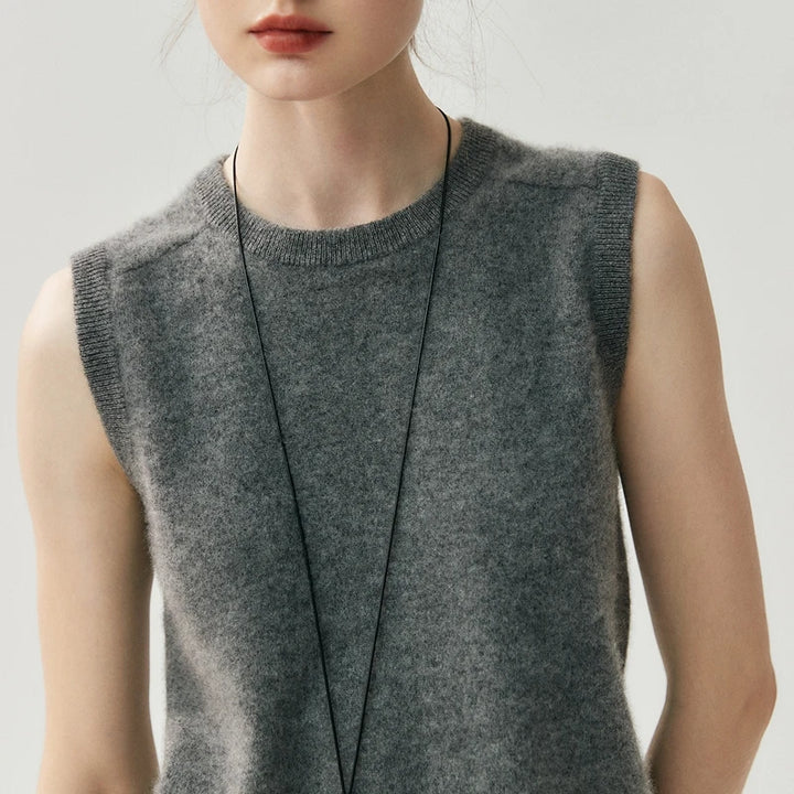 Elegant Cashmere O-Neck Sleeveless Knit Vest