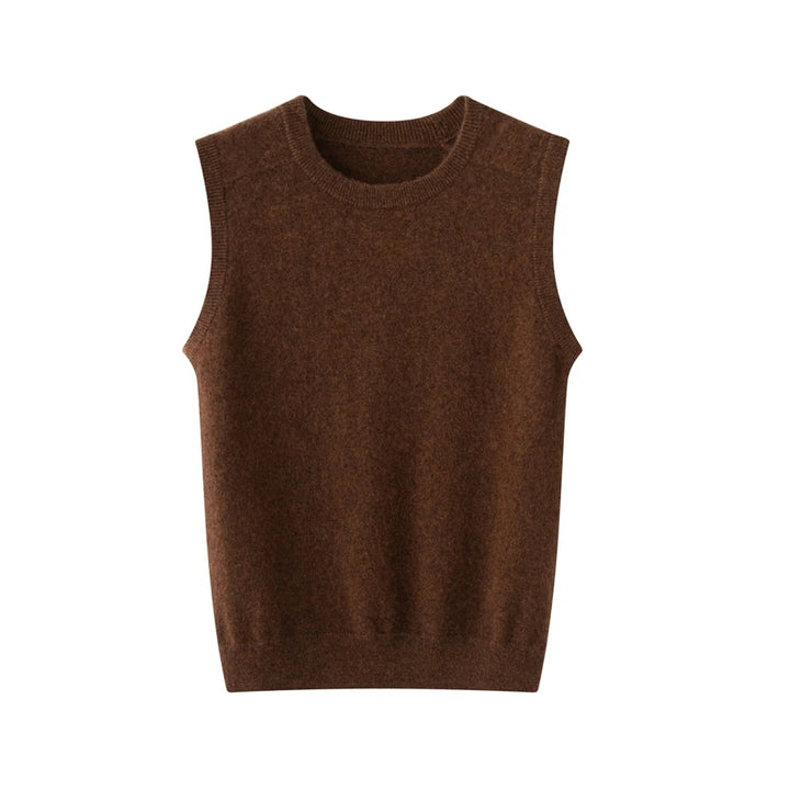 Elegant Cashmere O-Neck Sleeveless Knit Vest