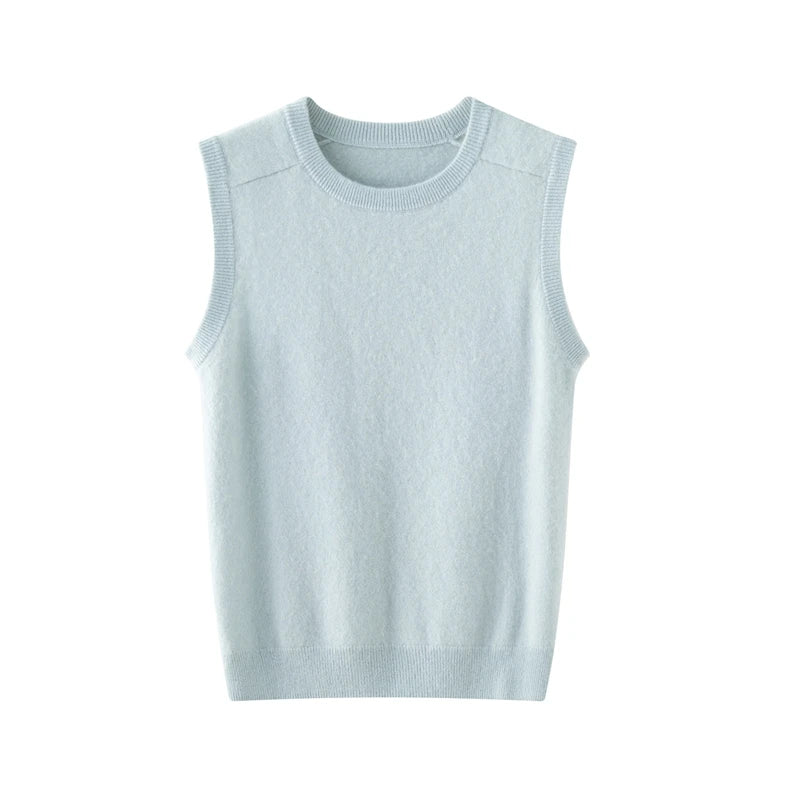Elegant Cashmere O-Neck Sleeveless Knit Vest