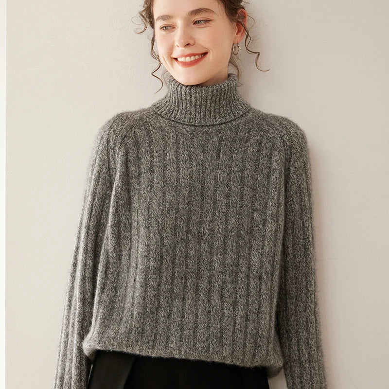 Elegant Cashmere Wool Turtleneck Knit Sweater