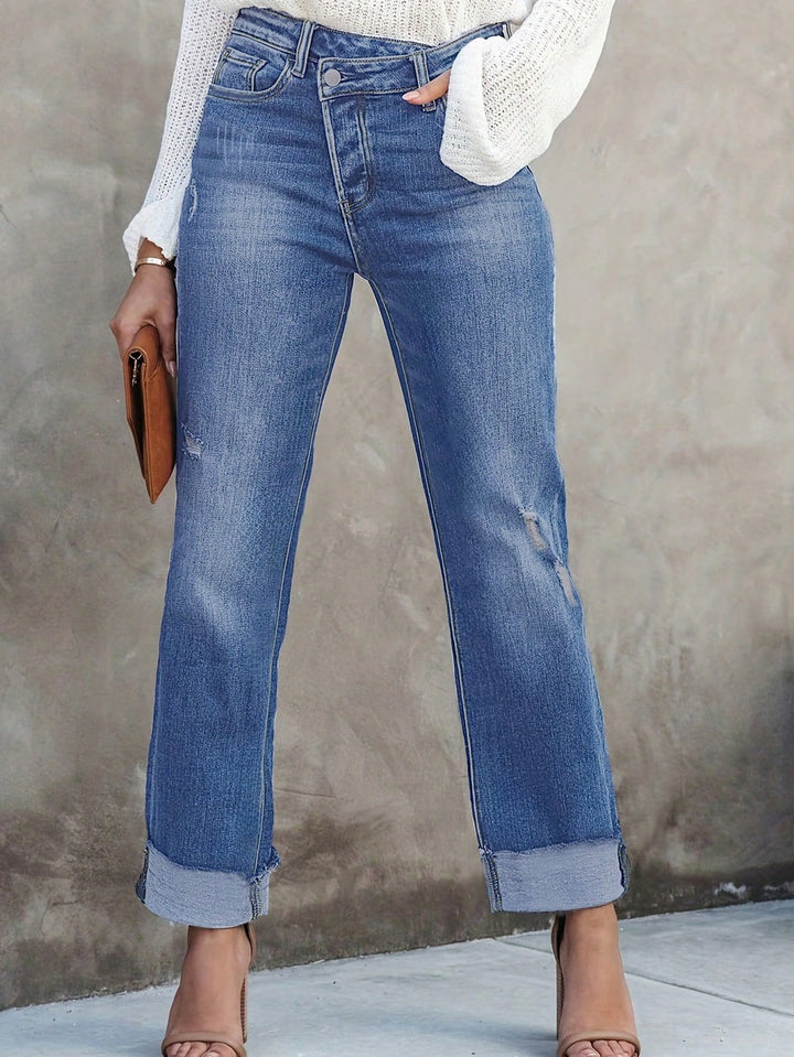 Elegant Cuffed Crisscross Wide Leg Jeans