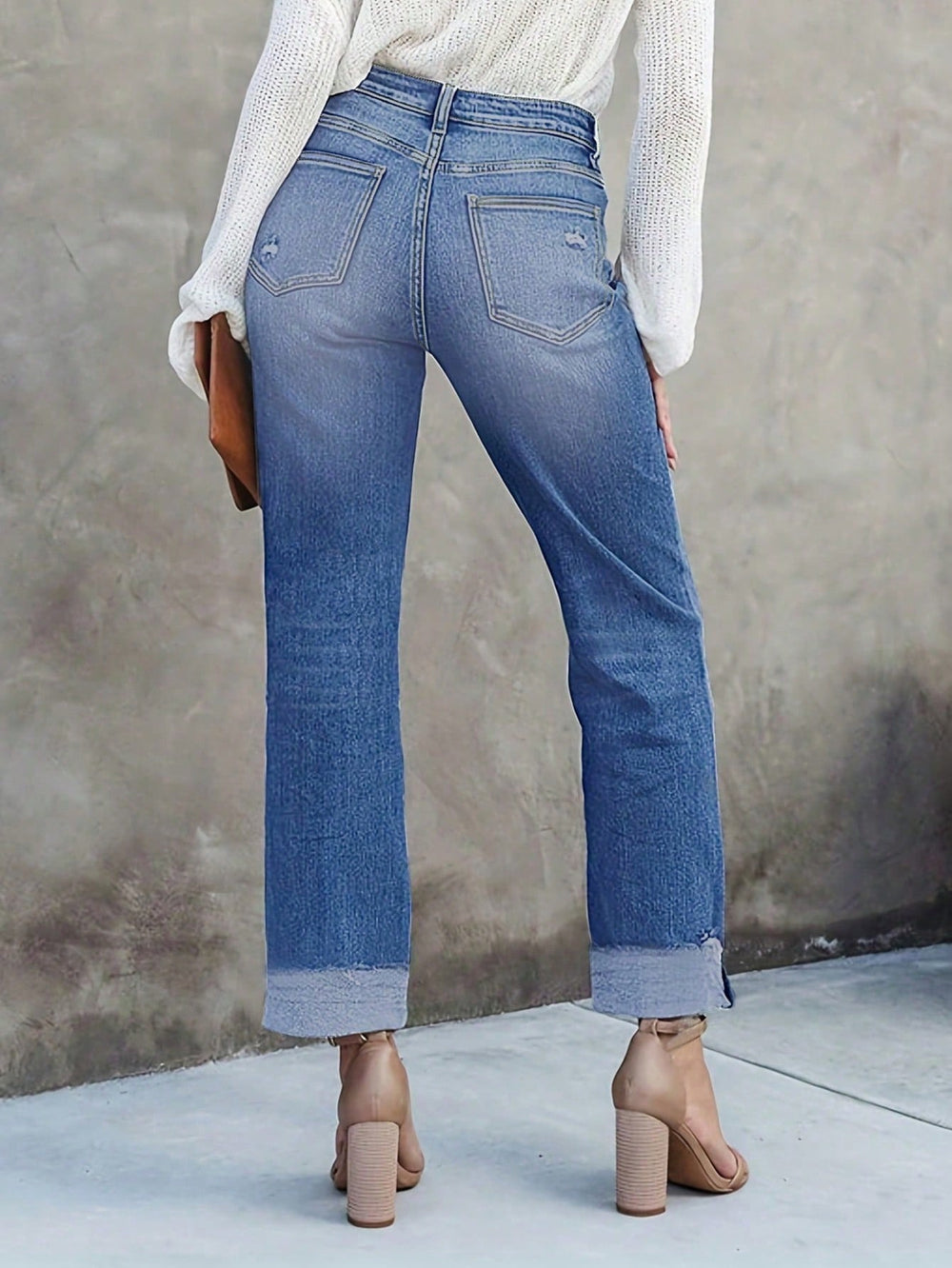 Elegant Cuffed Crisscross Wide Leg Jeans