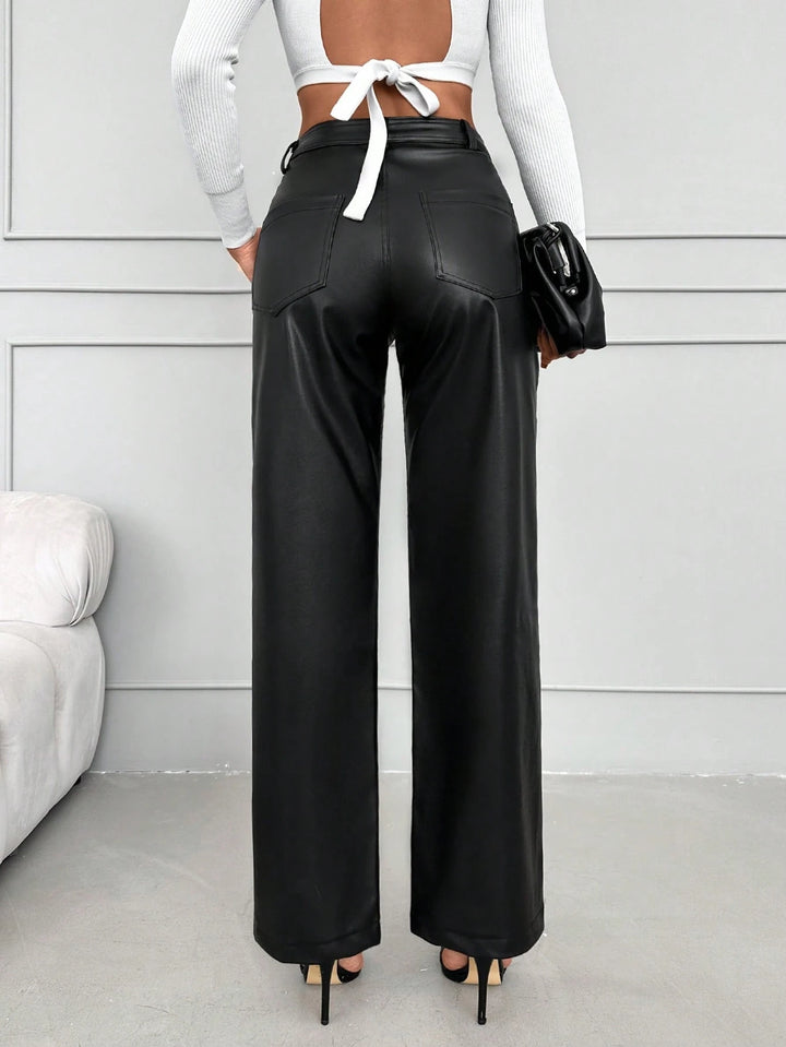 Elegant Faux Leather Wide Leg Trousers