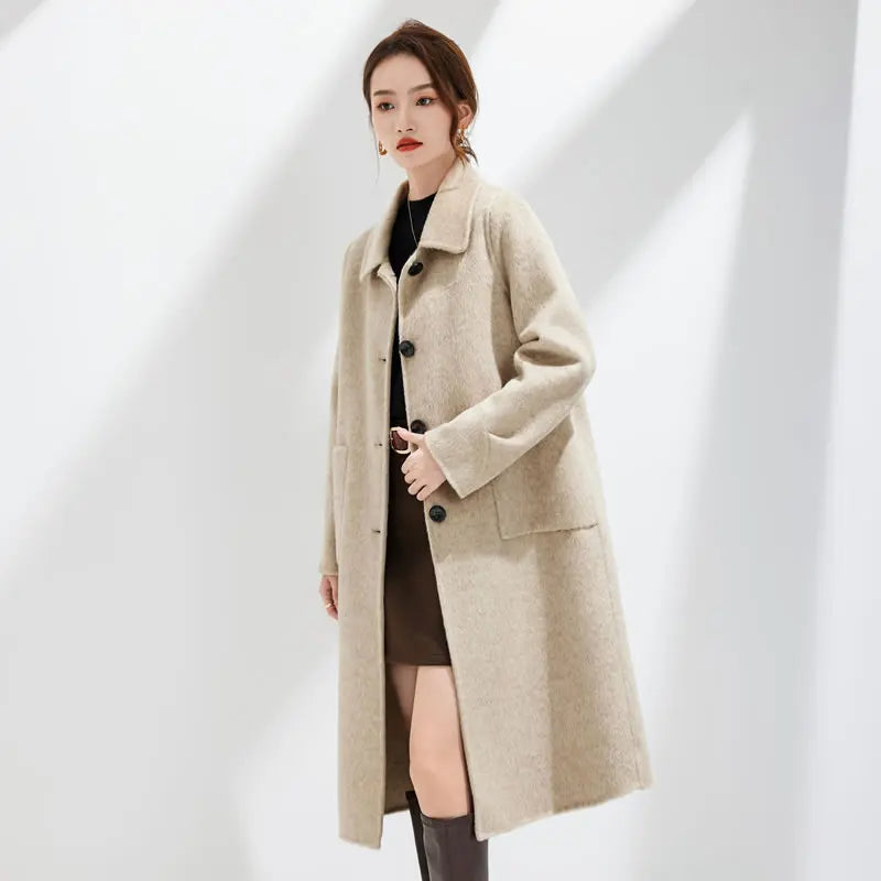  Elegant Handmade Wool & Silk Long Coat