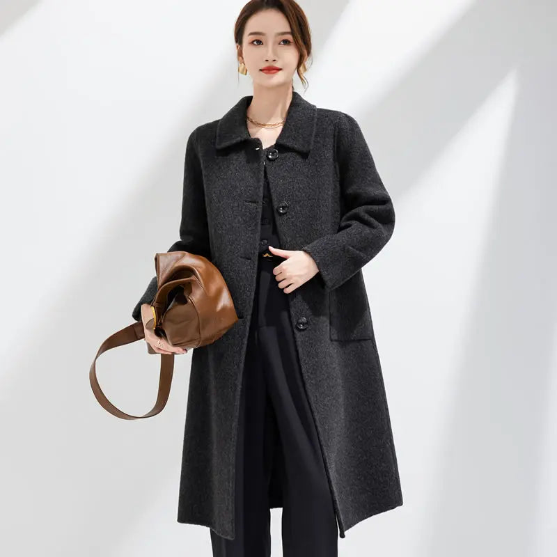  Elegant Handmade Wool & Silk Long Coat