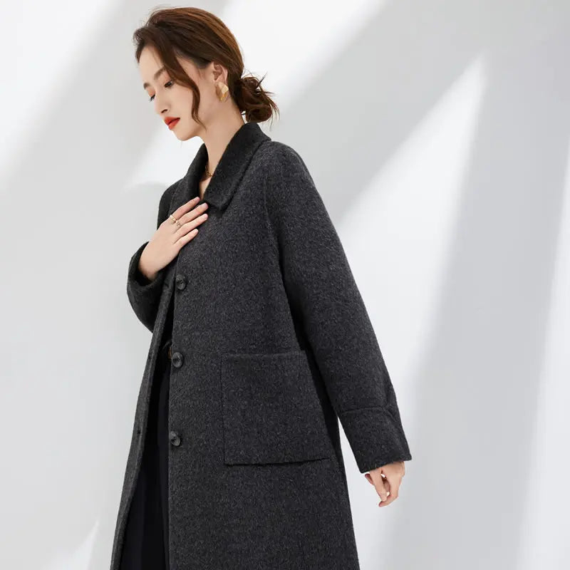  Elegant Handmade Wool & Silk Long Coat