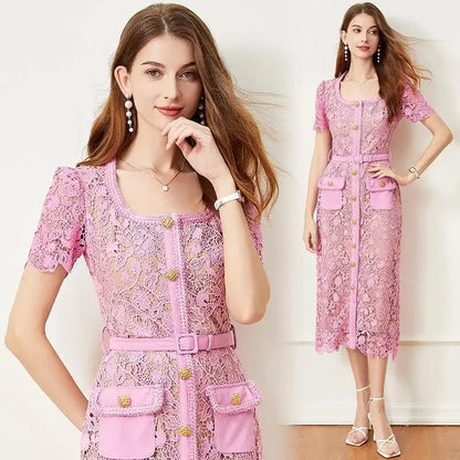 ChiClick | Tweed Trim Lace Sheath Dress