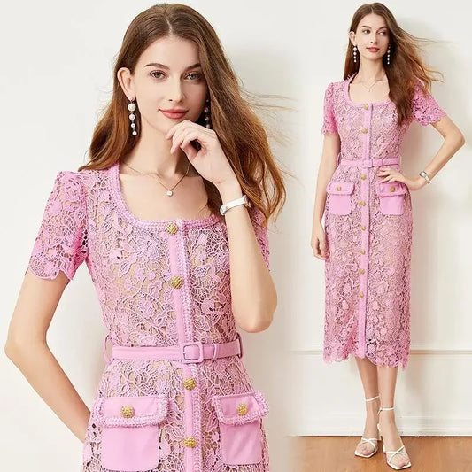 ChiClick | Tweed Trim Lace Sheath Dress