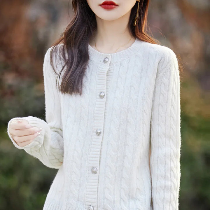Elegant Merino Cashmere Cable Knit Cardigan