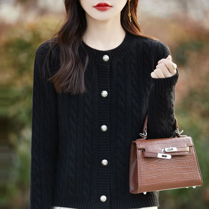 Elegant Merino Cashmere Cable Knit Cardigan