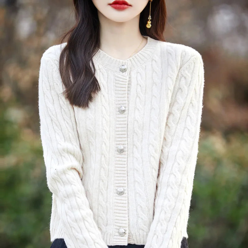 Elegant Merino Cashmere Cable Knit Cardigan