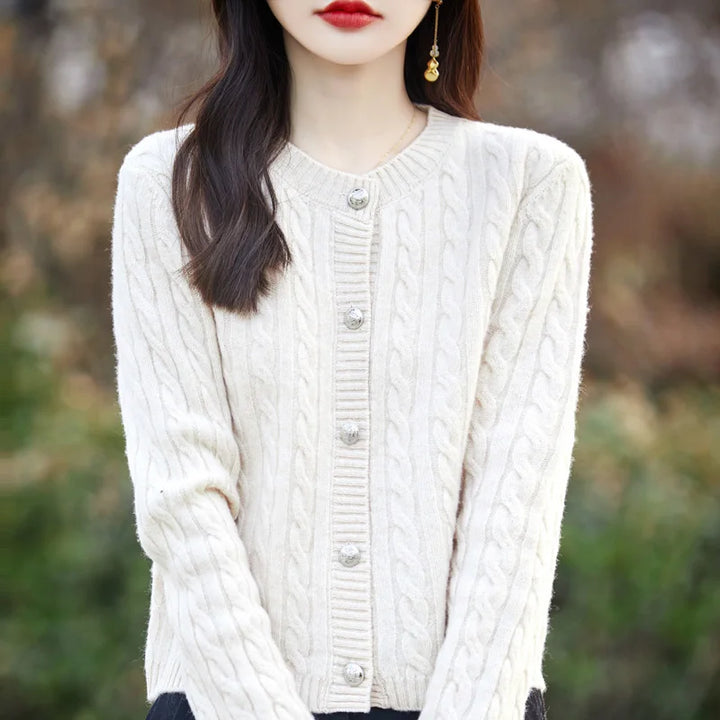 Elegant Merino Cashmere Cable Knit Cardigan