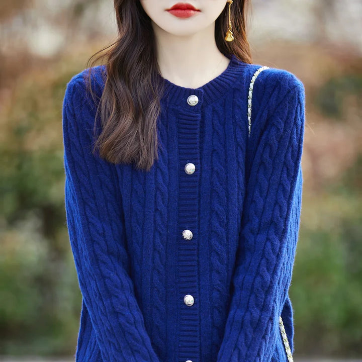 Elegant Merino Cashmere Cable Knit Cardigan