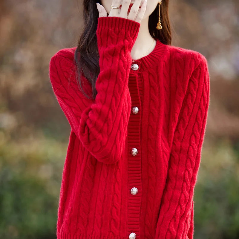 Elegant Merino Cashmere Cable Knit Cardigan