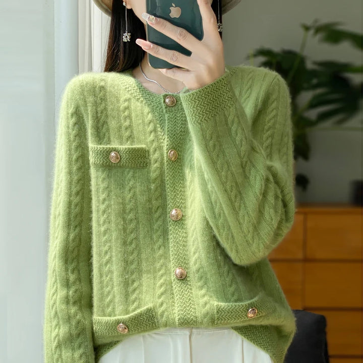 Elegant Merino Wool Cable Knit Cardigan