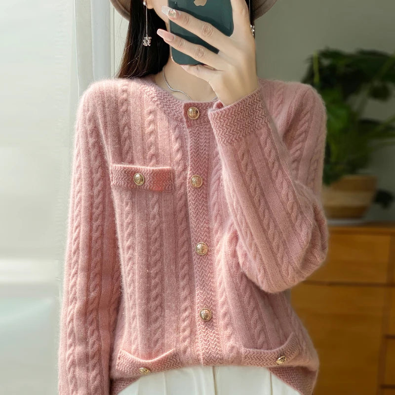 Elegant Merino Wool Cable Knit Cardigan
