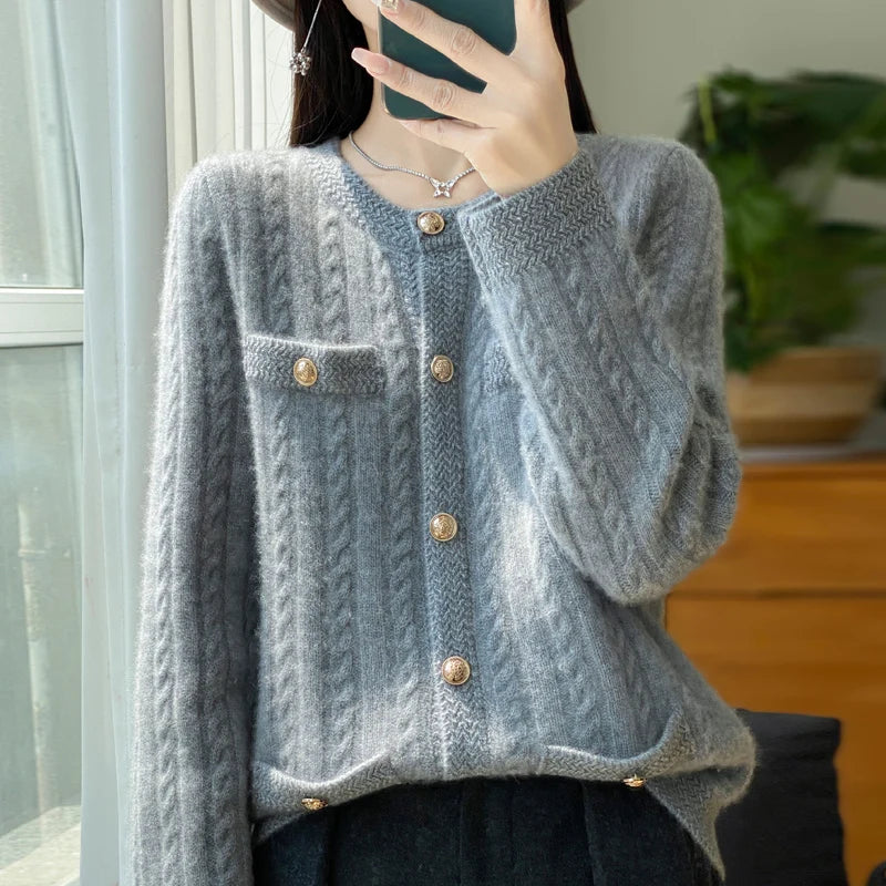 Elegant Merino Wool Cable Knit Cardigan