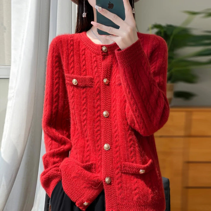 Elegant Merino Wool Cable Knit Cardigan