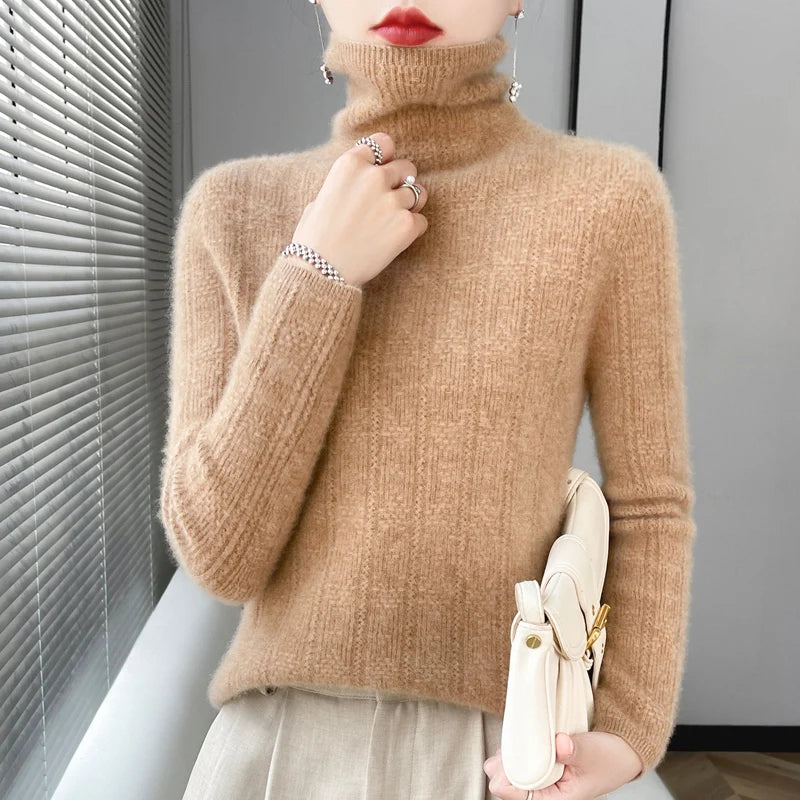 Elegant Merino Wool Cashmere Turtleneck Sweater