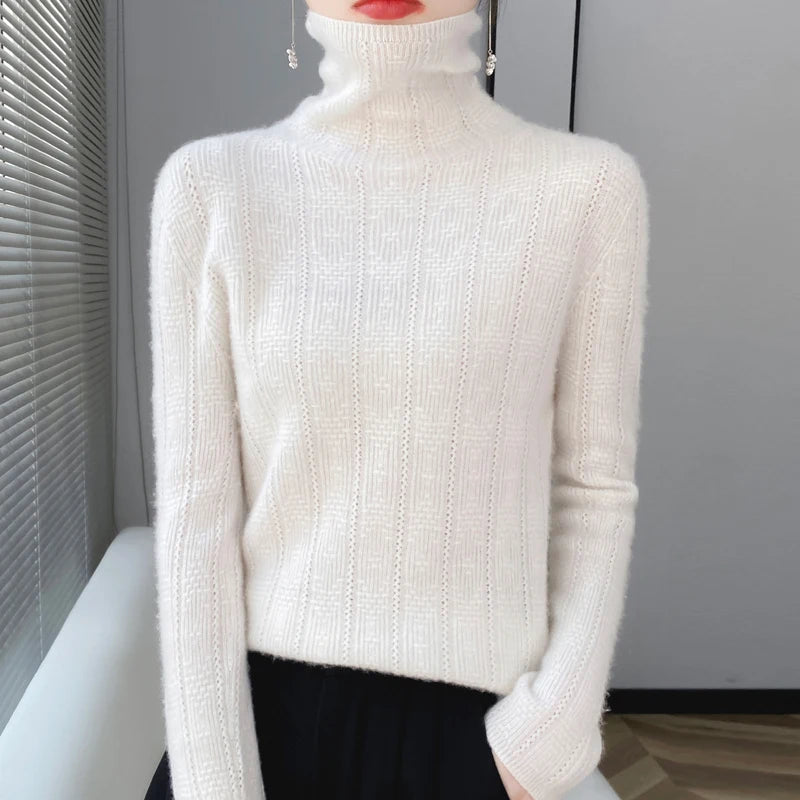 Elegant Merino Wool Cashmere Turtleneck Sweater