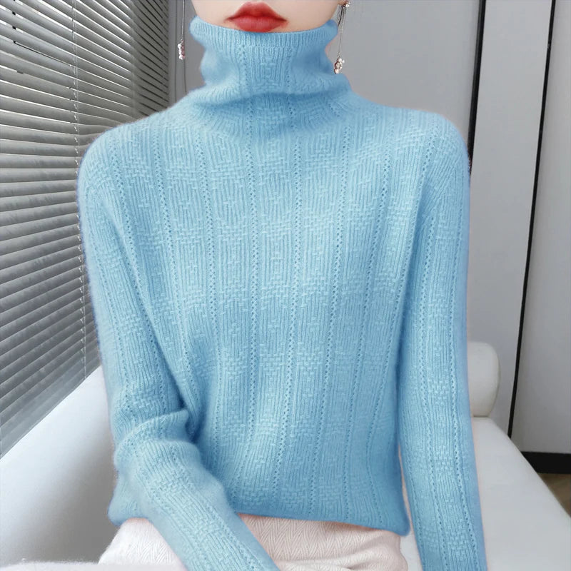 Elegant Merino Wool Cashmere Turtleneck Sweater