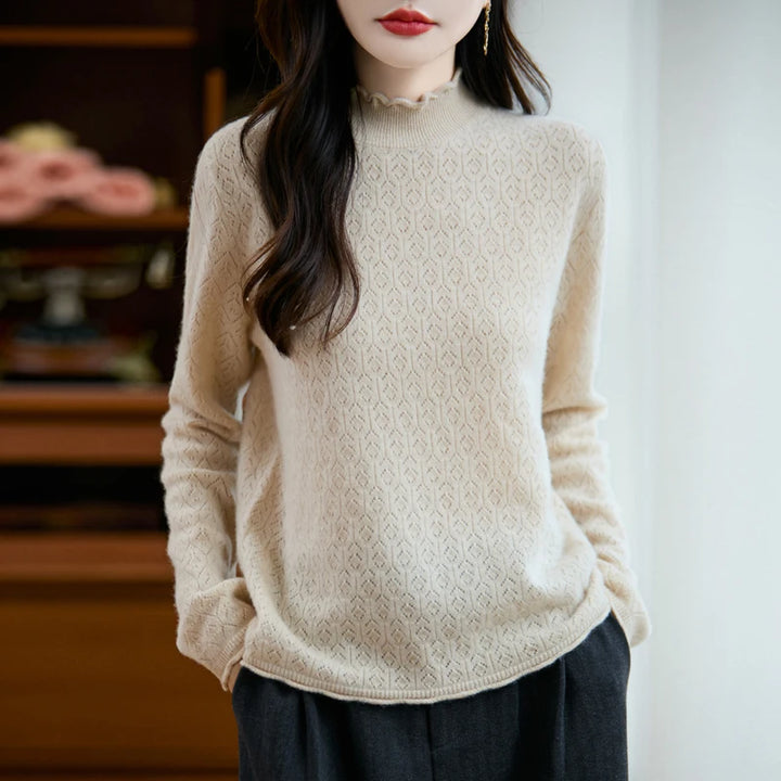Elegant Merino Wool Pointelle Sweater