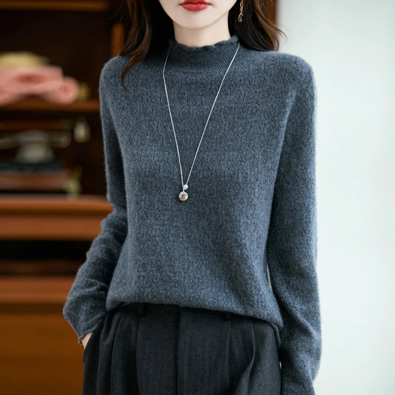 Elegant Merino Wool Pointelle Sweater