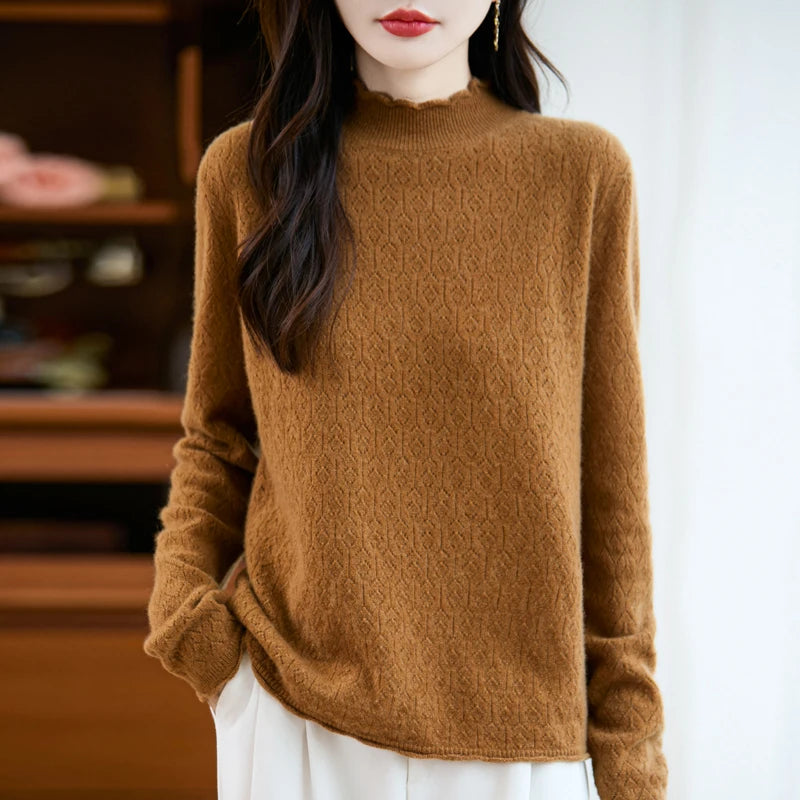 Elegant Merino Wool Pointelle Sweater