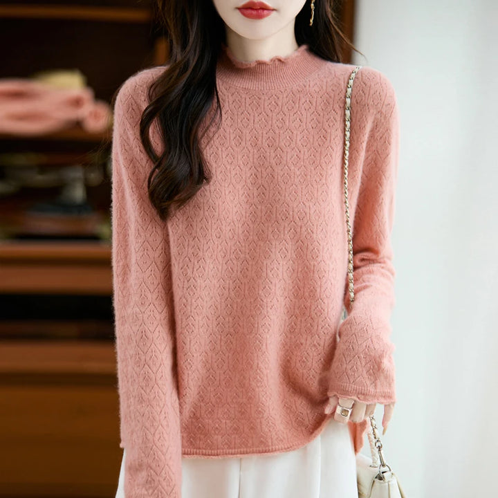 Elegant Merino Wool Pointelle Sweater
