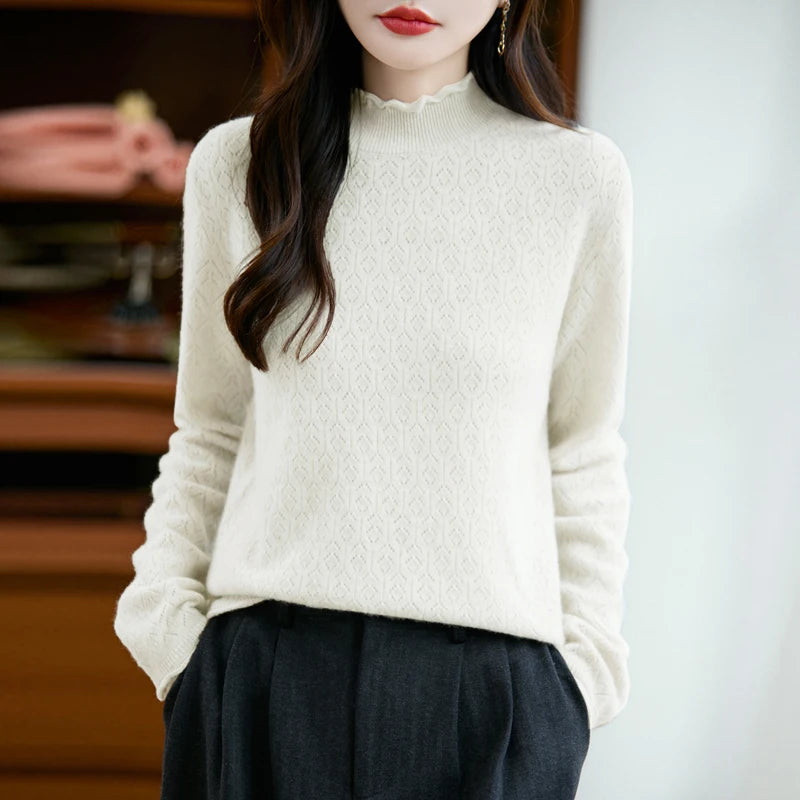 Elegant Merino Wool Pointelle Sweater