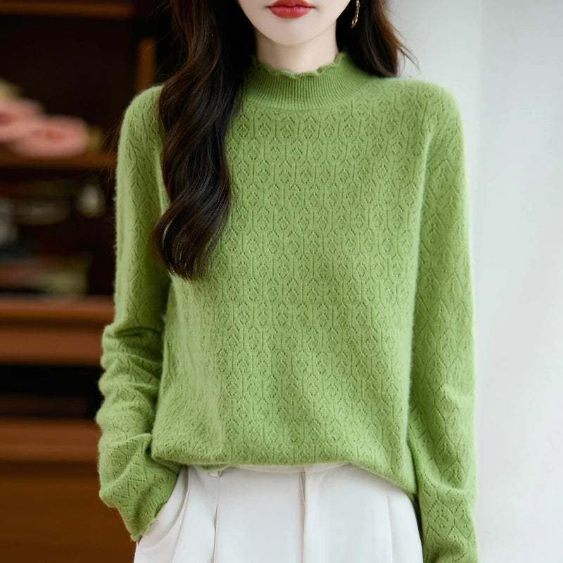Elegant Merino Wool Pointelle Sweater
