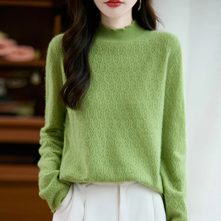 Elegant Merino Wool Pointelle Sweater