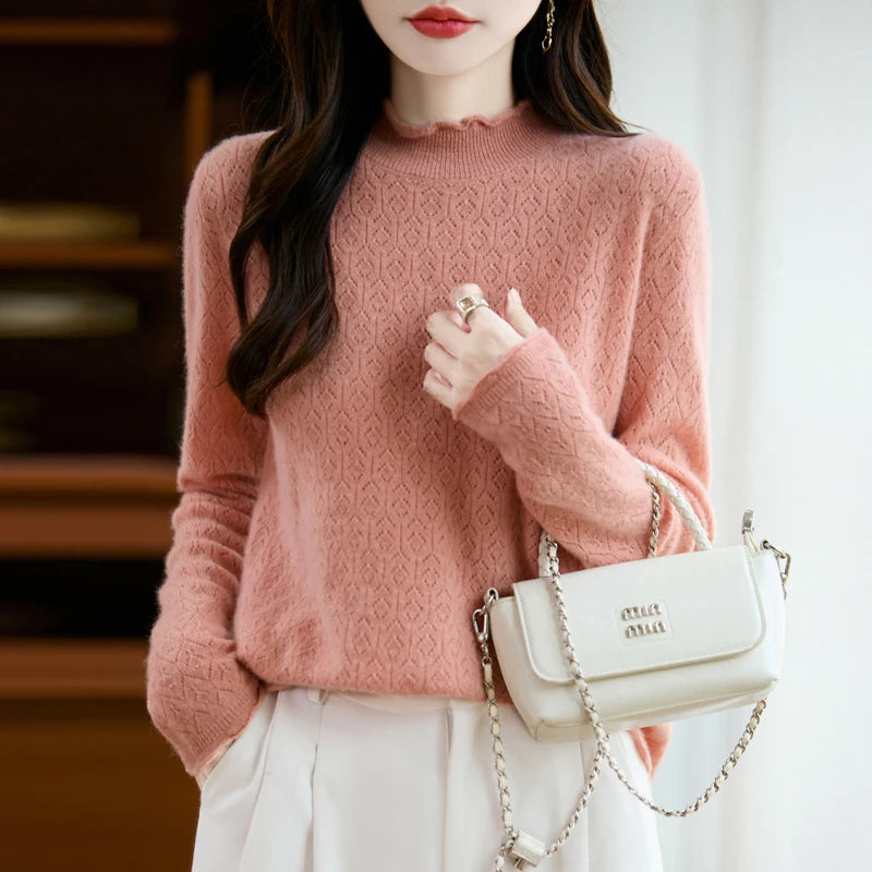 Elegant Merino Wool Pointelle Sweater