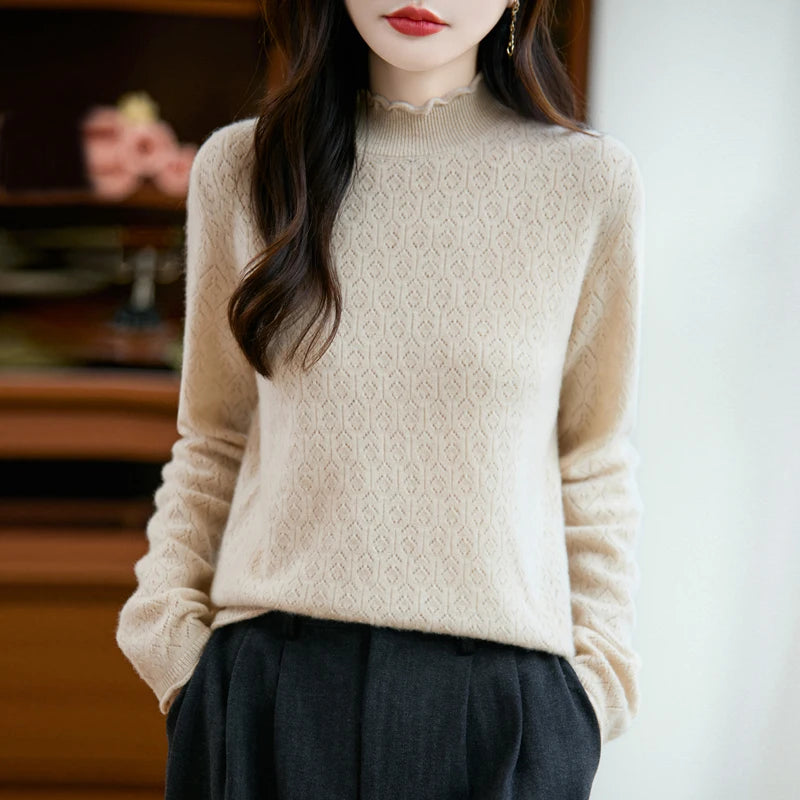 Elegant Merino Wool Pointelle Sweater
