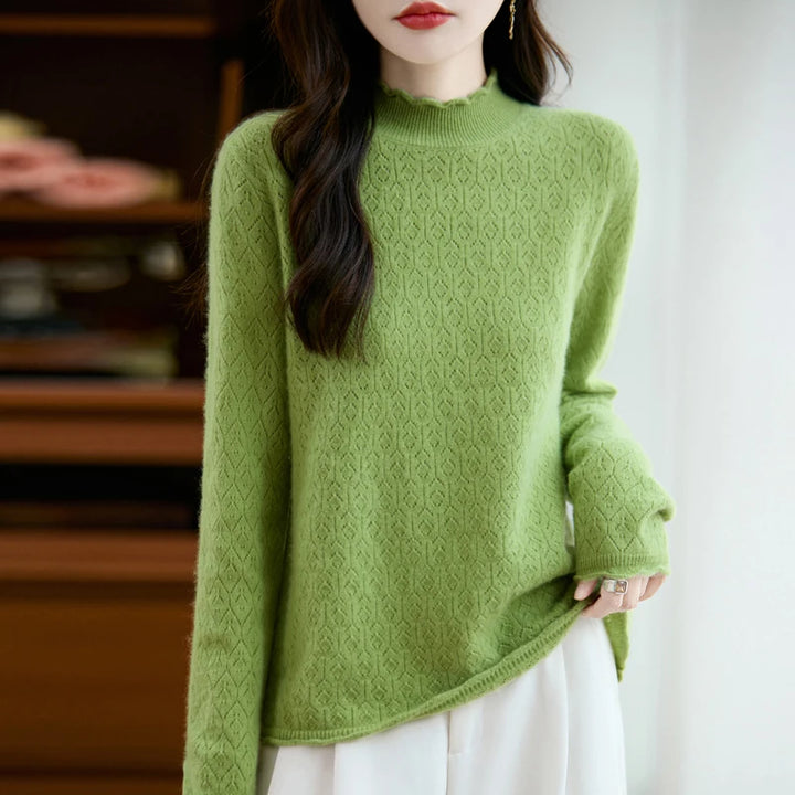 Elegant Merino Wool Pointelle Sweater