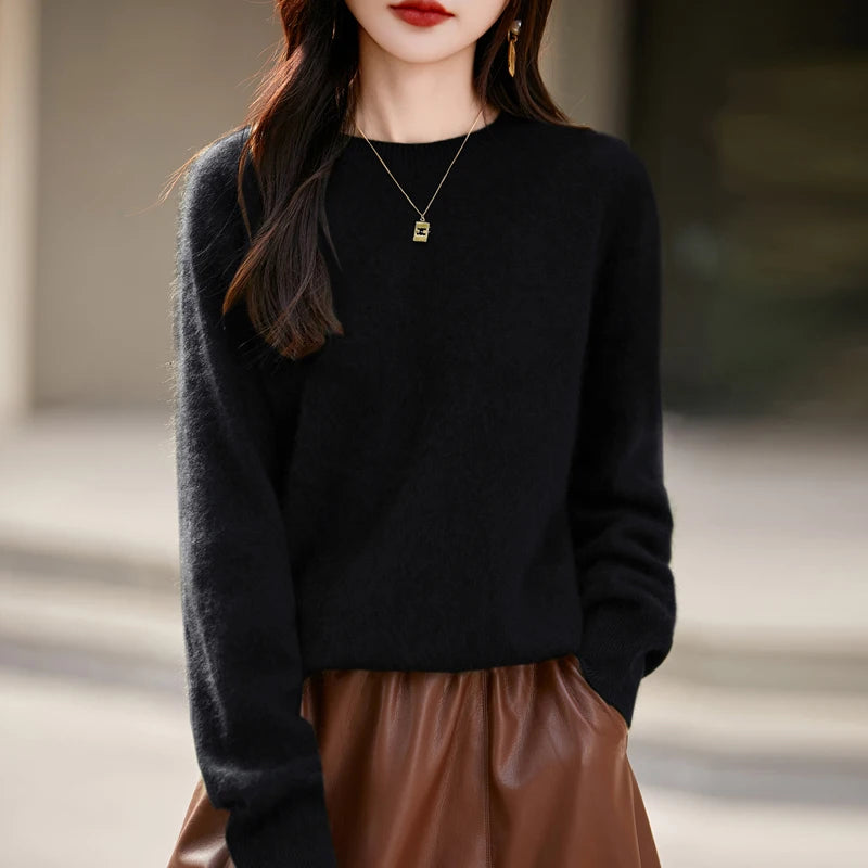 Elegant Pure Cashmere Round Neck Sweater