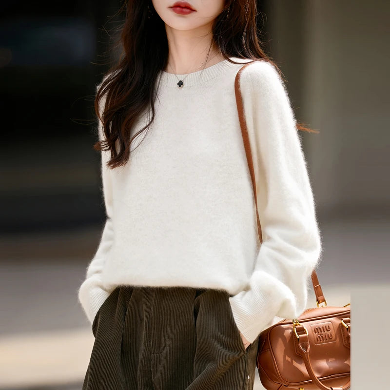 Elegant Pure Cashmere Round Neck Sweater