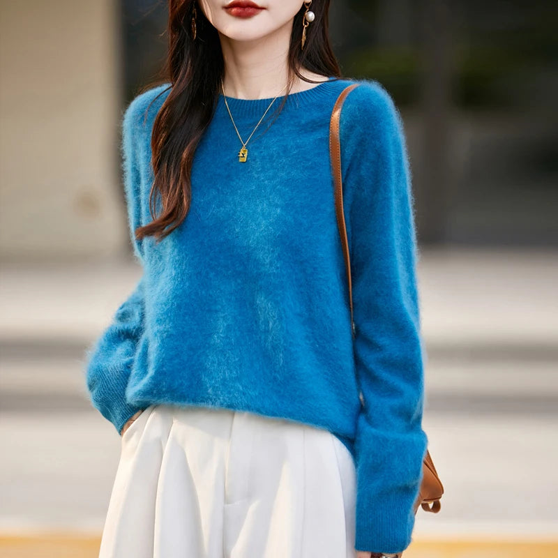 Elegant Pure Cashmere Round Neck Sweater