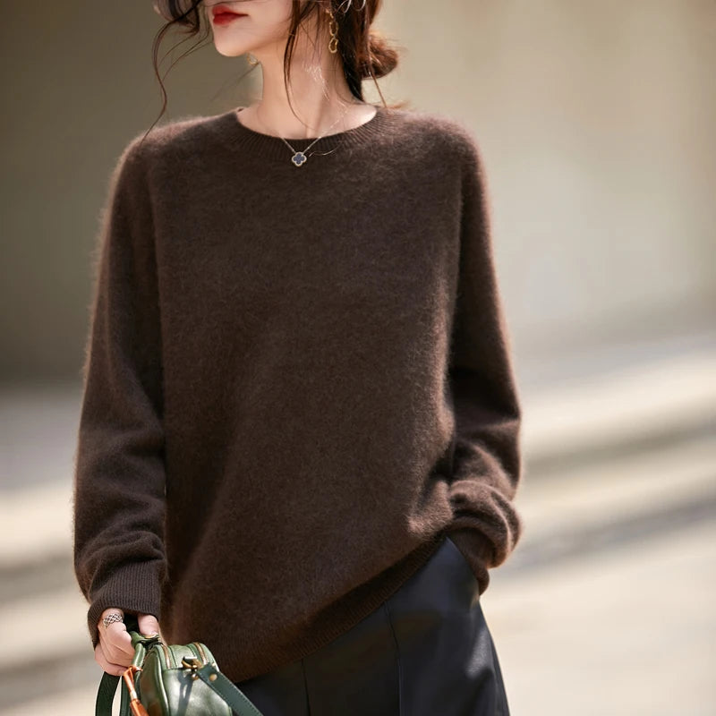 Elegant Pure Cashmere Round Neck Sweater